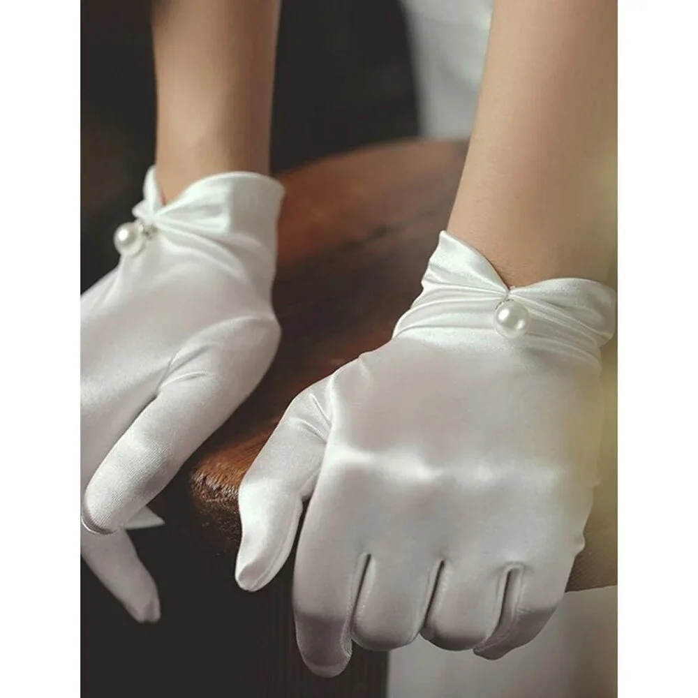 Women's Lvory-9401 Short Length Satin Wrist Gloves Stretchy Wedding Party Prom